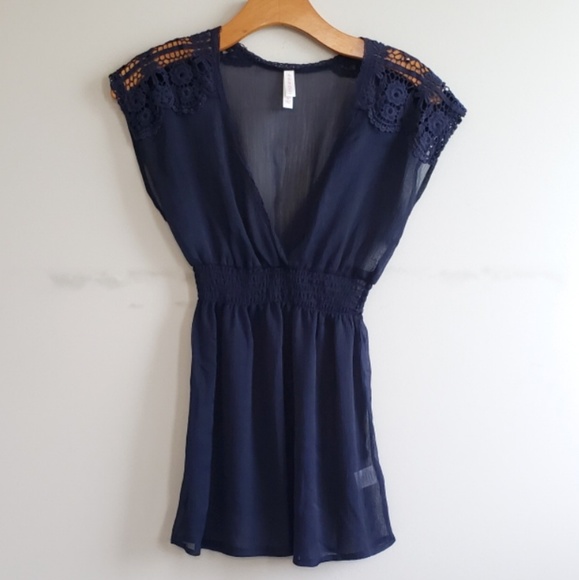 Xhilaration Tops - Xhilaration Sheer Top with Crochet Shoulders XS